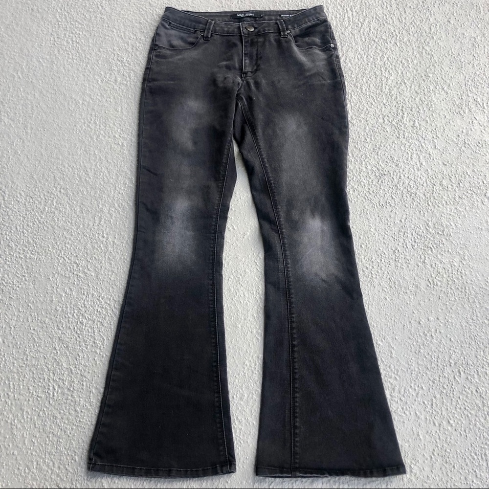 Max Black Modern Boot Cut Jeans w/ Natural Fading